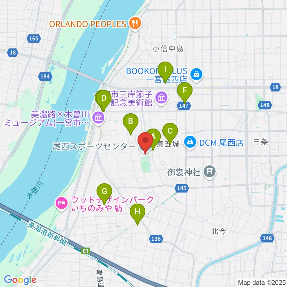 尾西スポーツセンター周辺の駐車場・コインパーキング一覧地図