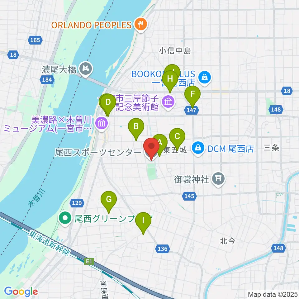 尾西スポーツセンター周辺の駐車場・コインパーキング一覧地図