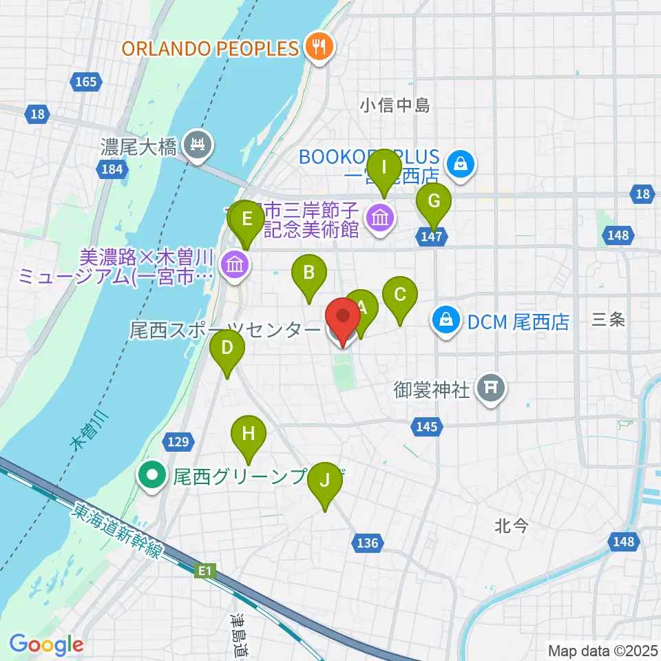 尾西スポーツセンター周辺の駐車場・コインパーキング一覧地図