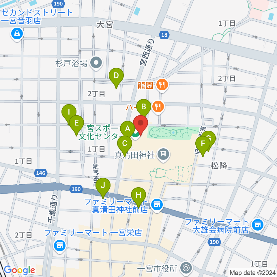 一宮スポーツ文化センター周辺の駐車場・コインパーキング一覧地図