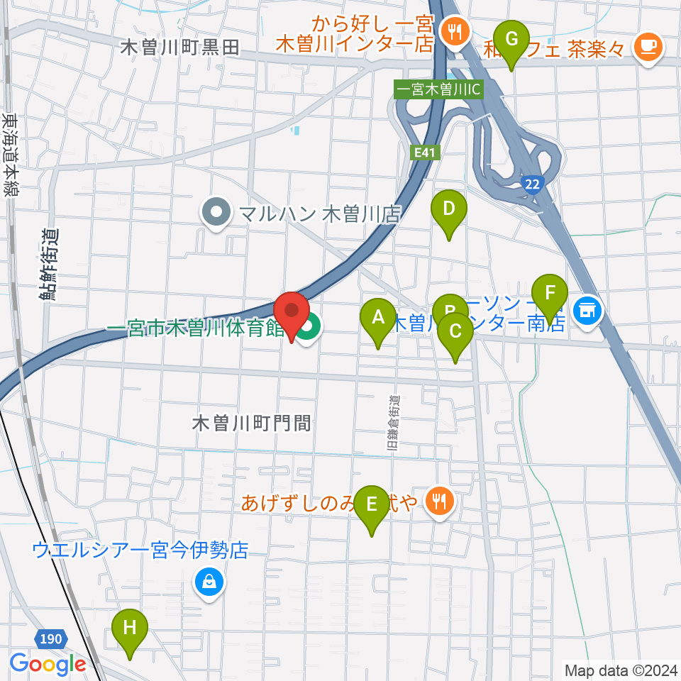 木曽川体育館周辺の駐車場・コインパーキング一覧地図