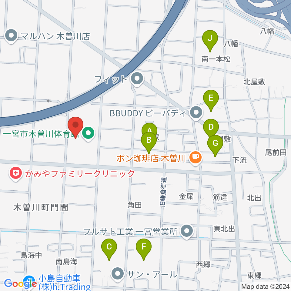 木曽川体育館周辺の駐車場・コインパーキング一覧地図