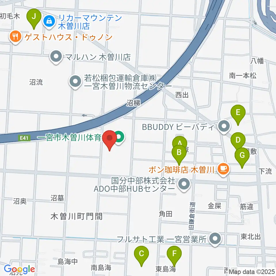 木曽川体育館周辺の駐車場・コインパーキング一覧地図