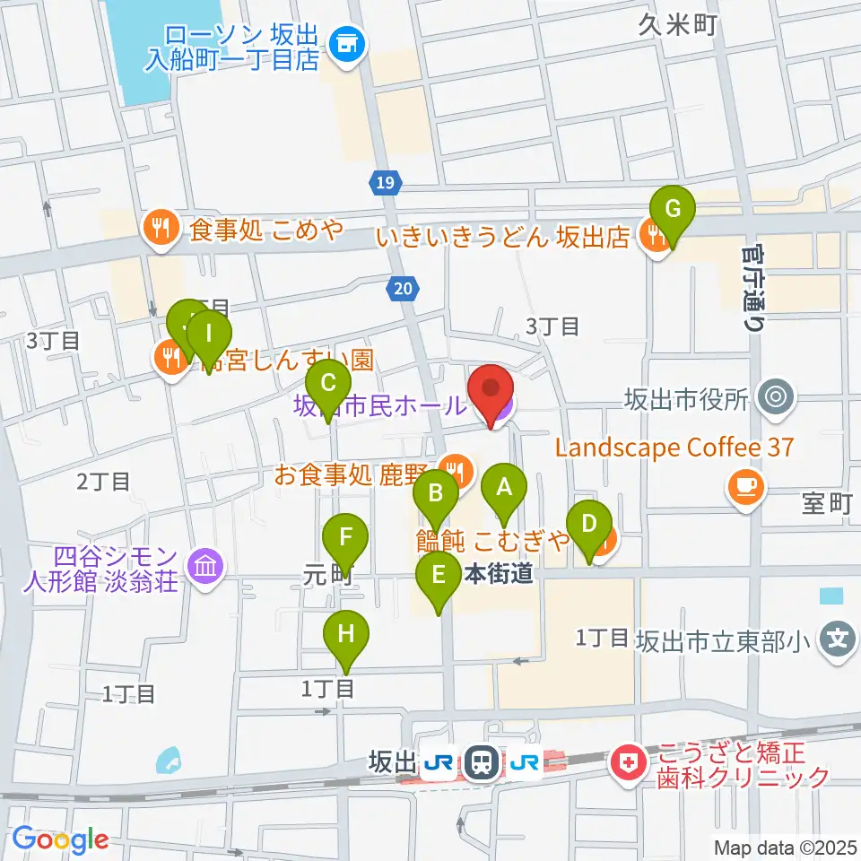 坂出市民ホール周辺の駐車場・コインパーキング一覧地図
