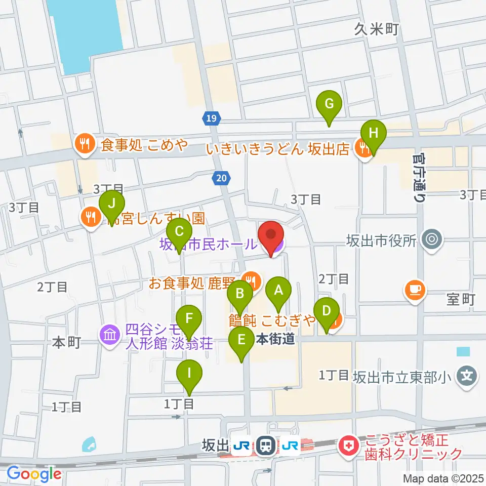 坂出市民ホール周辺の駐車場・コインパーキング一覧地図