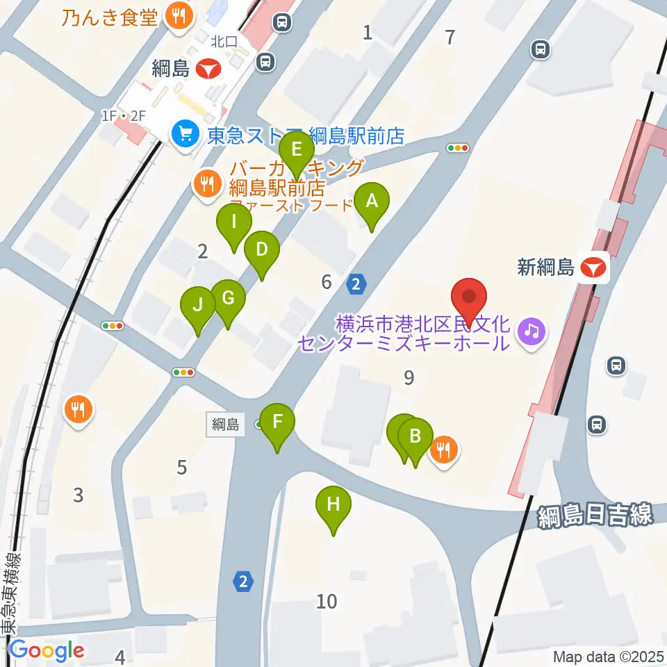 横浜市港北区民文化センター ミズキーホール周辺の駐車場・コインパーキング一覧地図