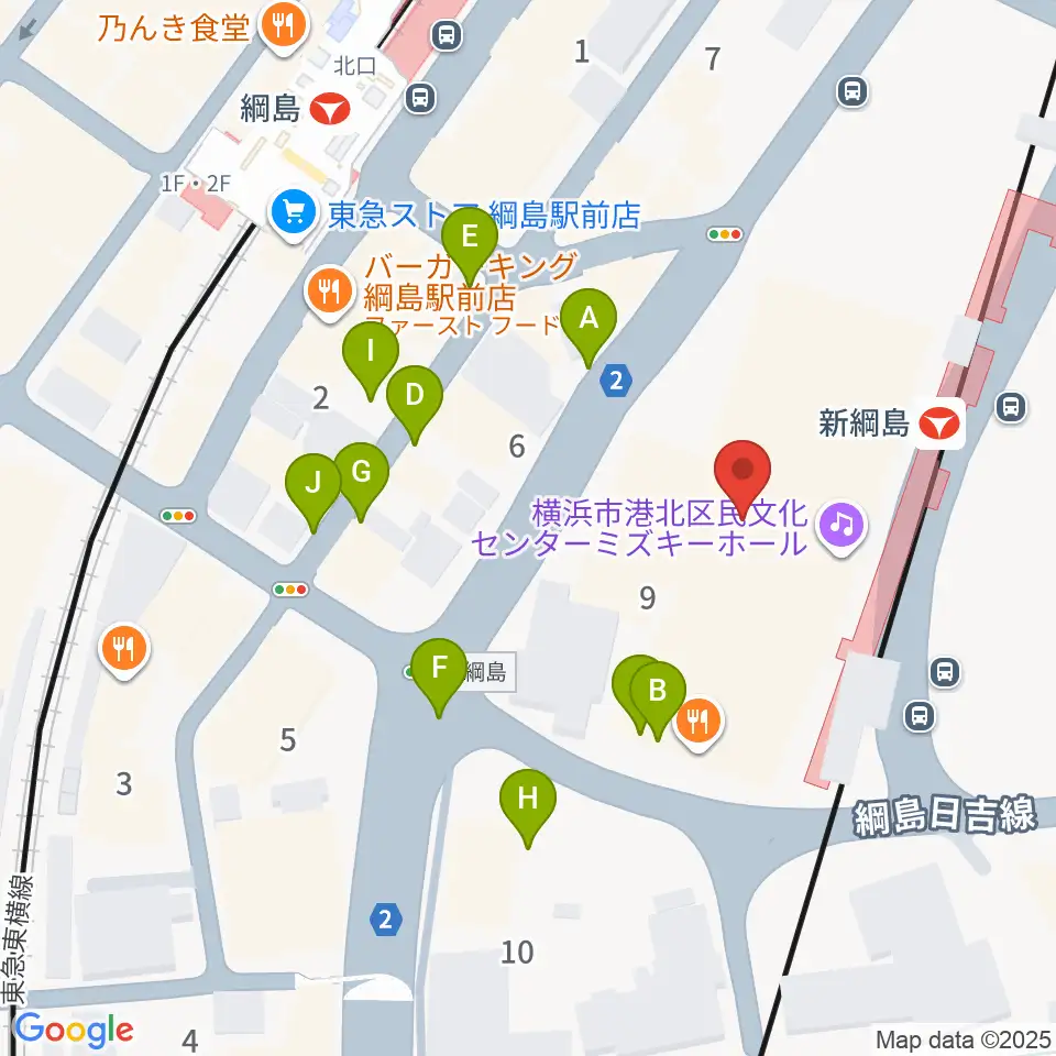 横浜市港北区民文化センター ミズキーホール周辺の駐車場・コインパーキング一覧地図