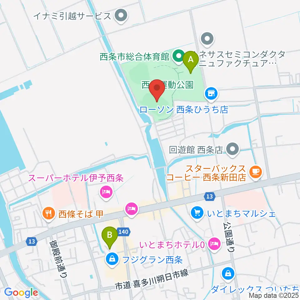 西条市ひうち陸上競技場周辺の駐車場・コインパーキング一覧地図