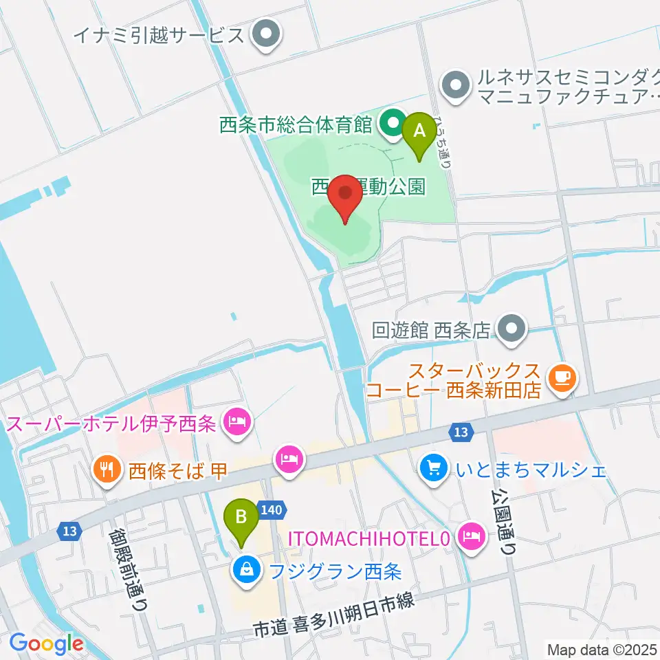  西条市ひうち陸上競技場周辺の駐車場・コインパーキング一覧地図