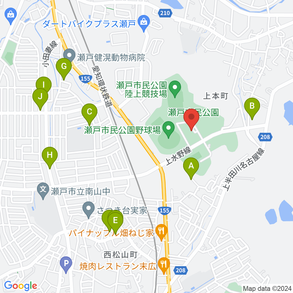 瀬戸市体育館・第二体育館周辺の駐車場・コインパーキング一覧地図