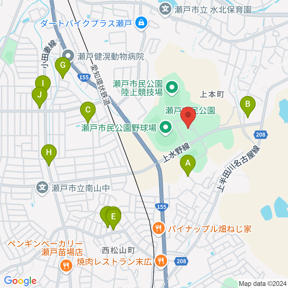 瀬戸市体育館・第二体育館周辺の駐車場・コインパーキング一覧地図