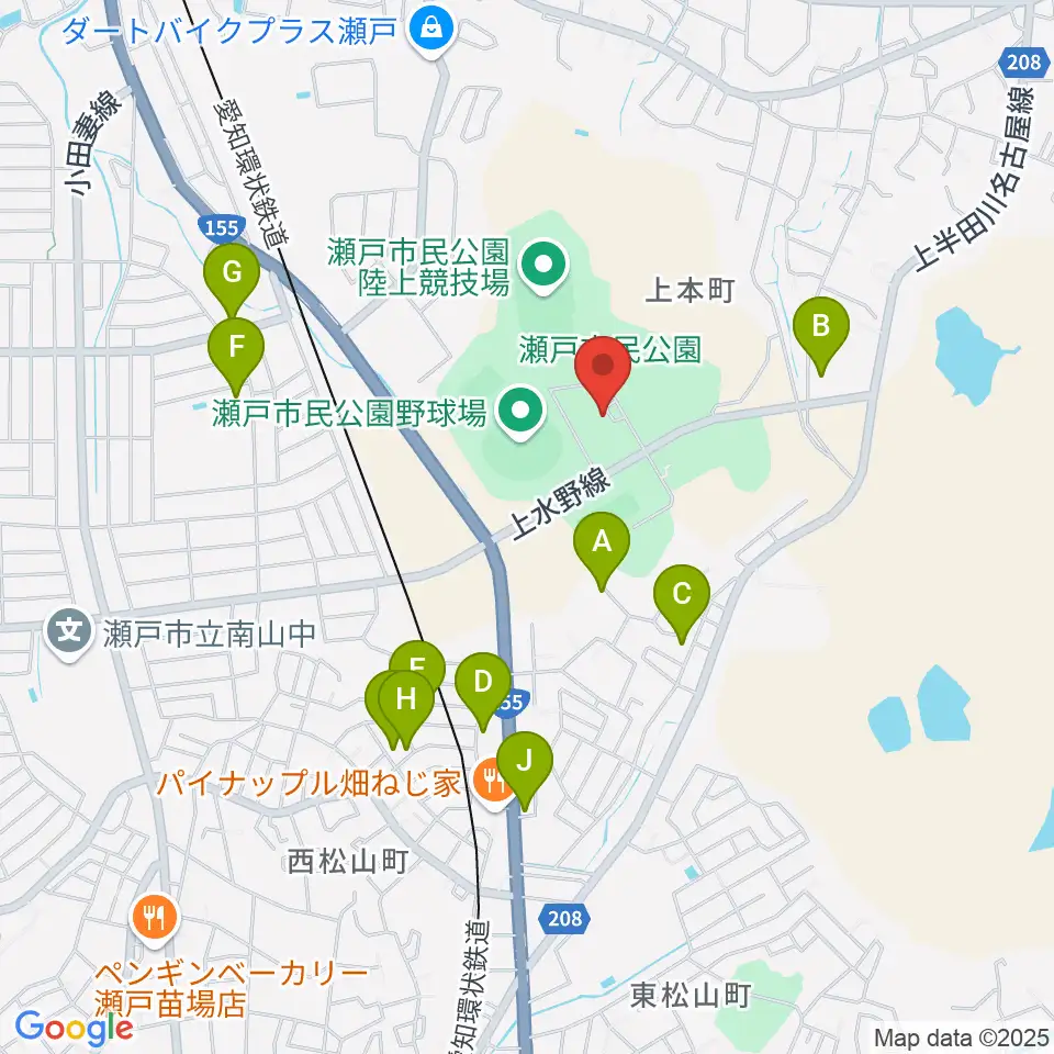 瀬戸市体育館・第二体育館周辺の駐車場・コインパーキング一覧地図