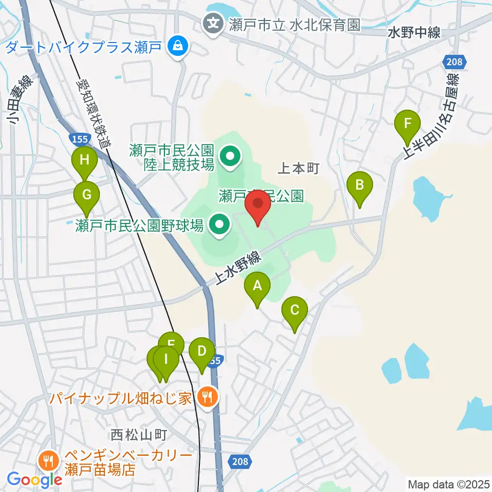 瀬戸市体育館・第二体育館周辺の駐車場・コインパーキング一覧地図