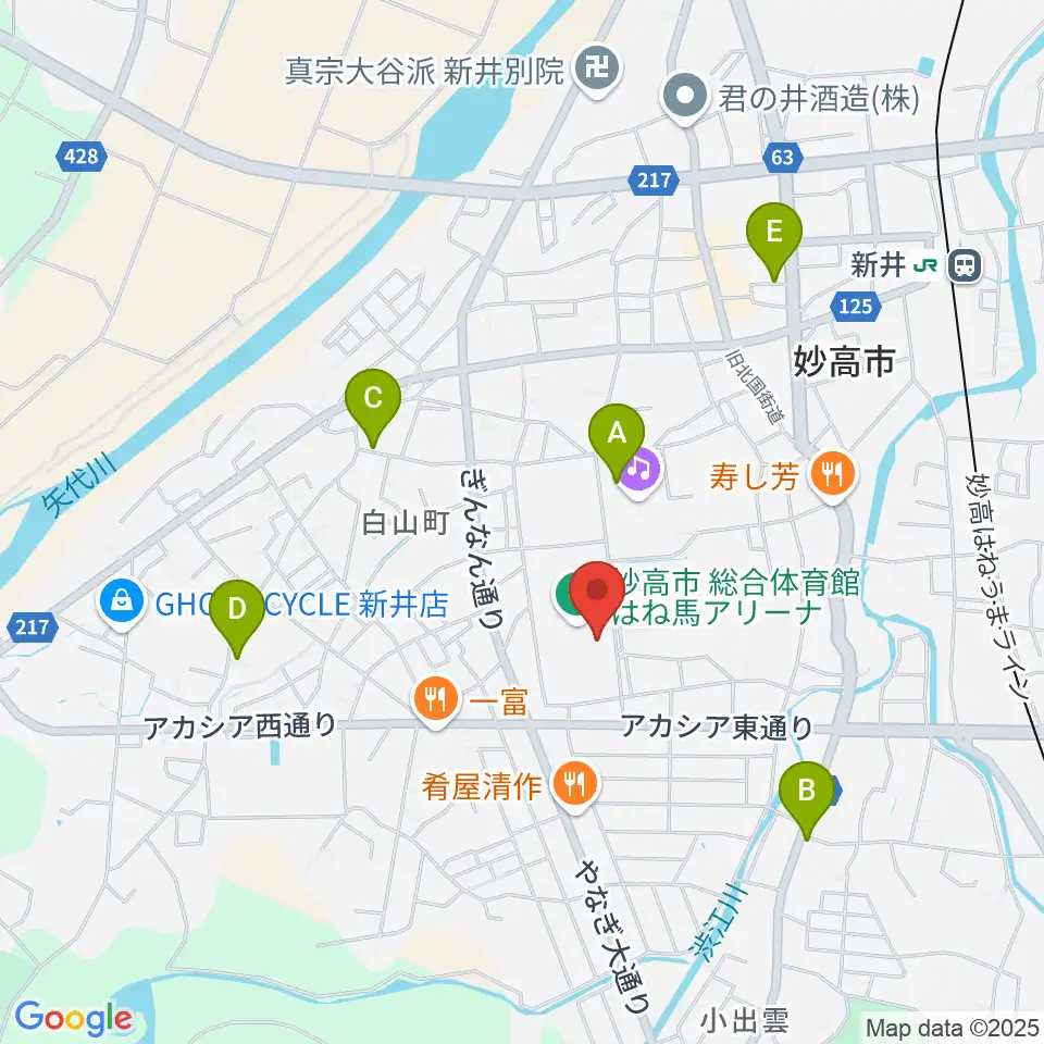 妙高市総合体育館はね馬アリーナ周辺の駐車場・コインパーキング一覧地図