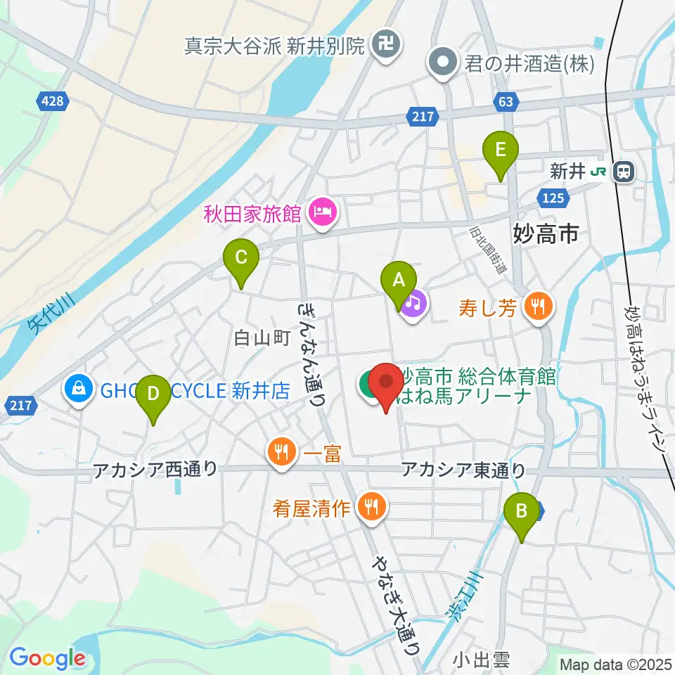 妙高市総合体育館はね馬アリーナ周辺の駐車場・コインパーキング一覧地図