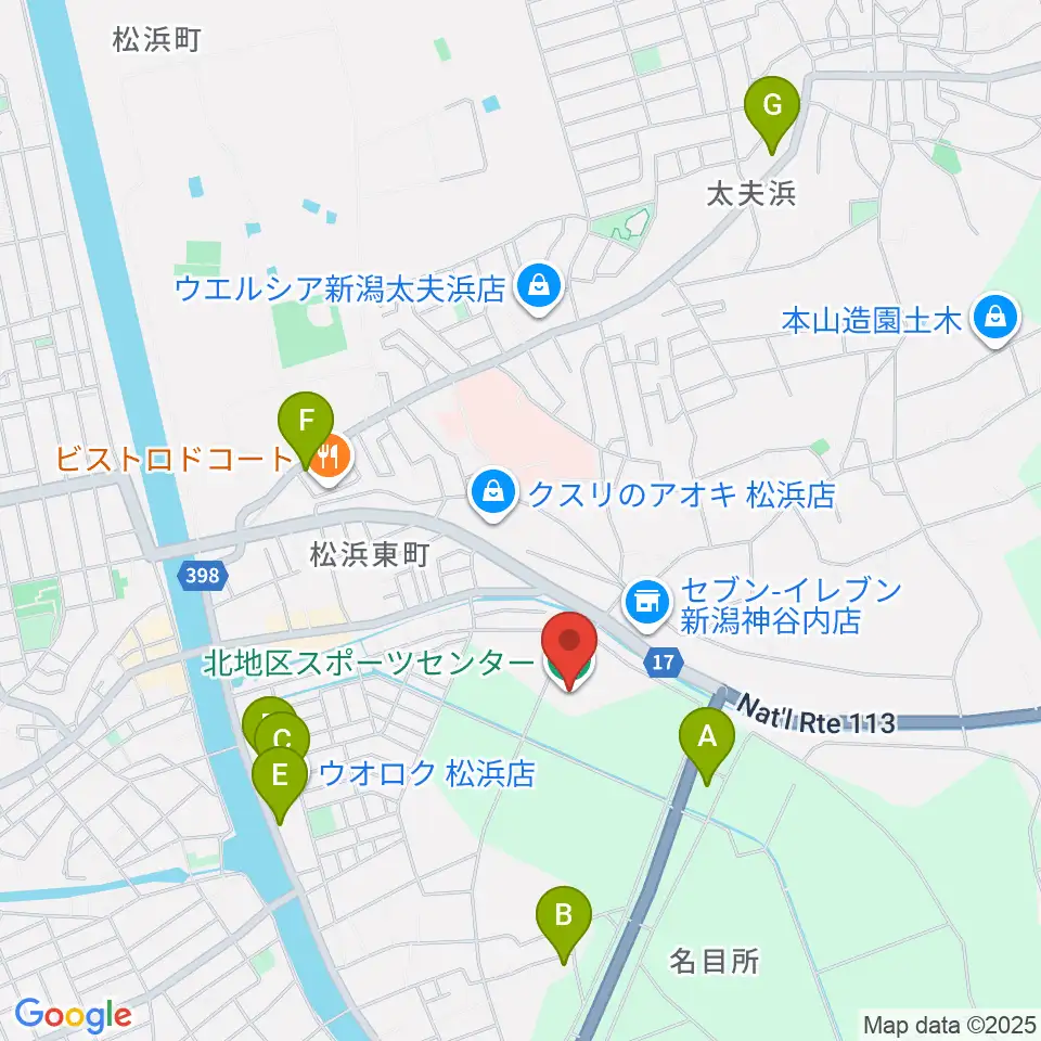 新潟市北地区スポーツセンター周辺の駐車場・コインパーキング一覧地図