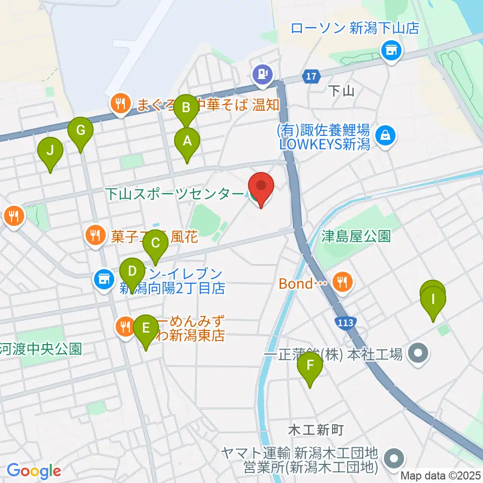 新潟市下山スポーツセンター周辺の駐車場・コインパーキング一覧地図