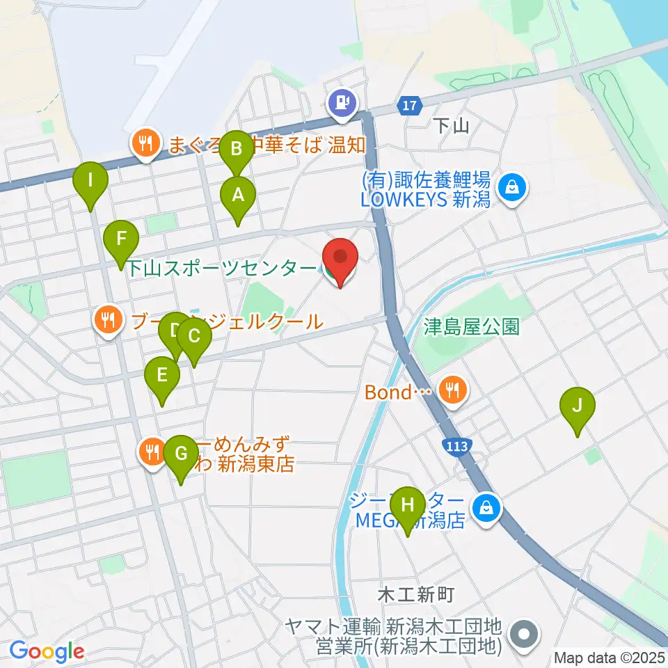 新潟市下山スポーツセンター周辺の駐車場・コインパーキング一覧地図