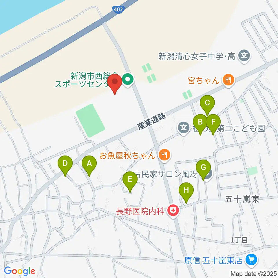 新潟市西総合スポーツセンター周辺の駐車場・コインパーキング一覧地図