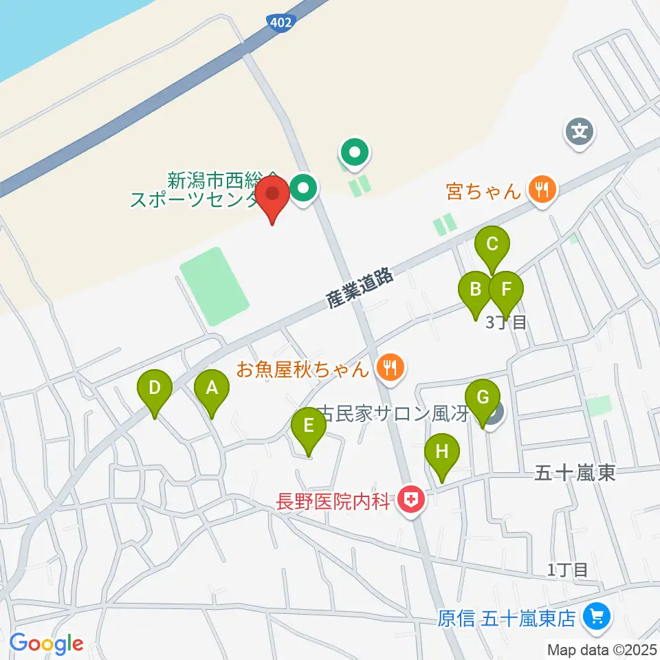 新潟市西総合スポーツセンター周辺の駐車場・コインパーキング一覧地図