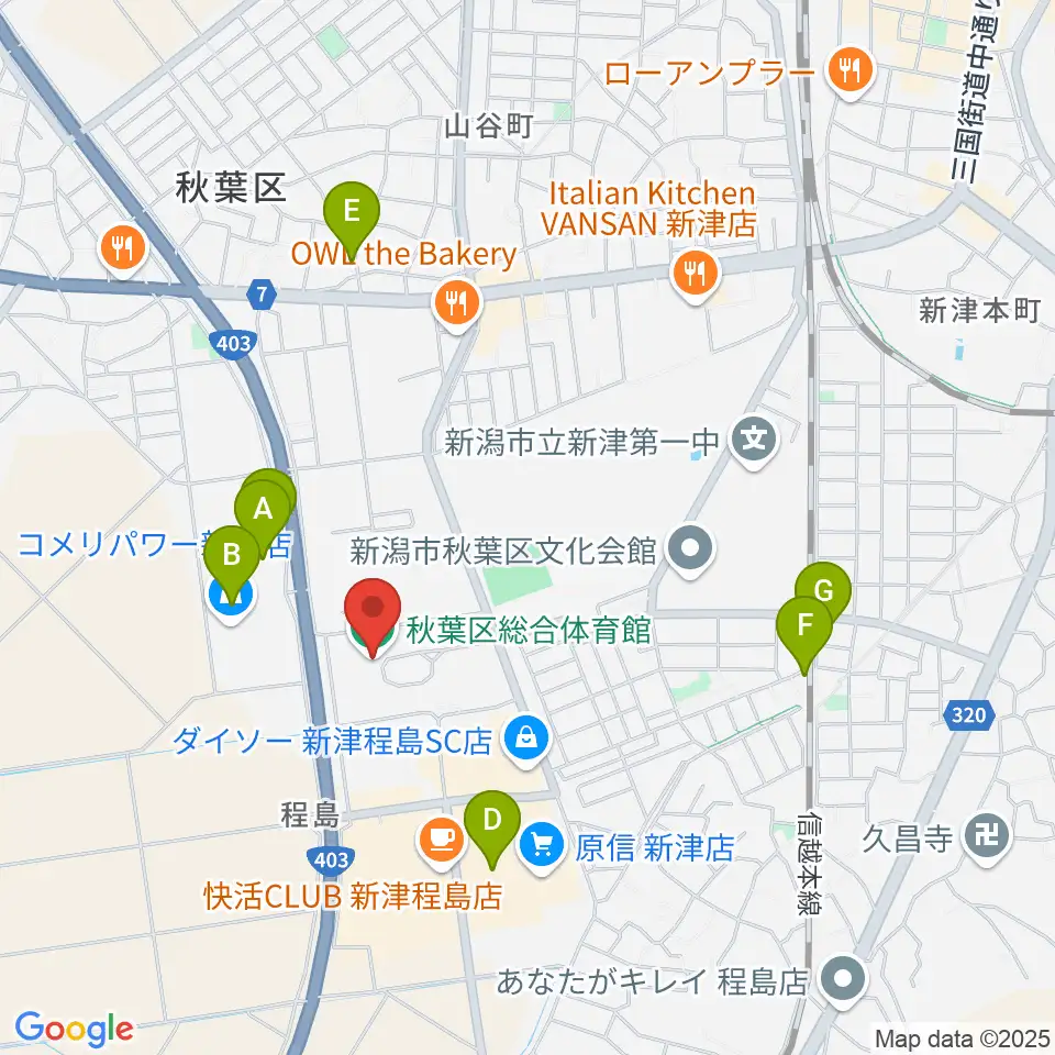 新潟市秋葉区総合体育館周辺の駐車場・コインパーキング一覧地図
