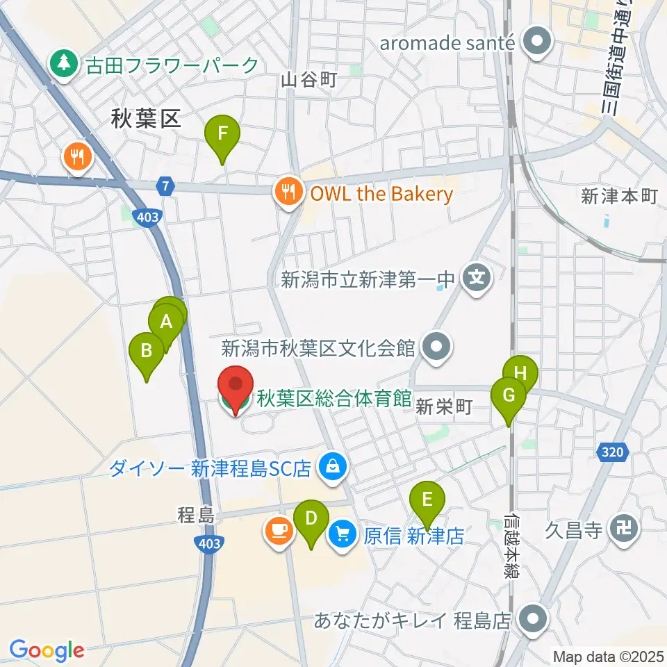 新潟市秋葉区総合体育館周辺の駐車場・コインパーキング一覧地図