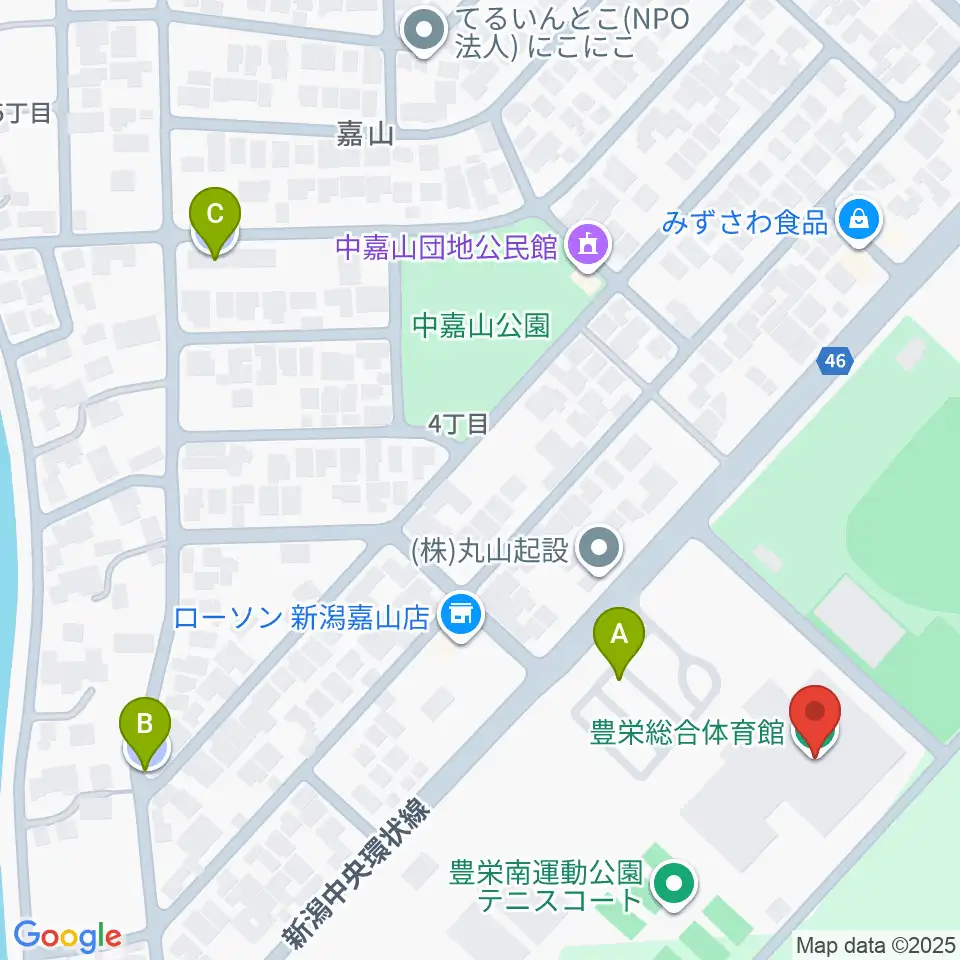 新潟市豊栄総合体育館周辺の駐車場・コインパーキング一覧地図