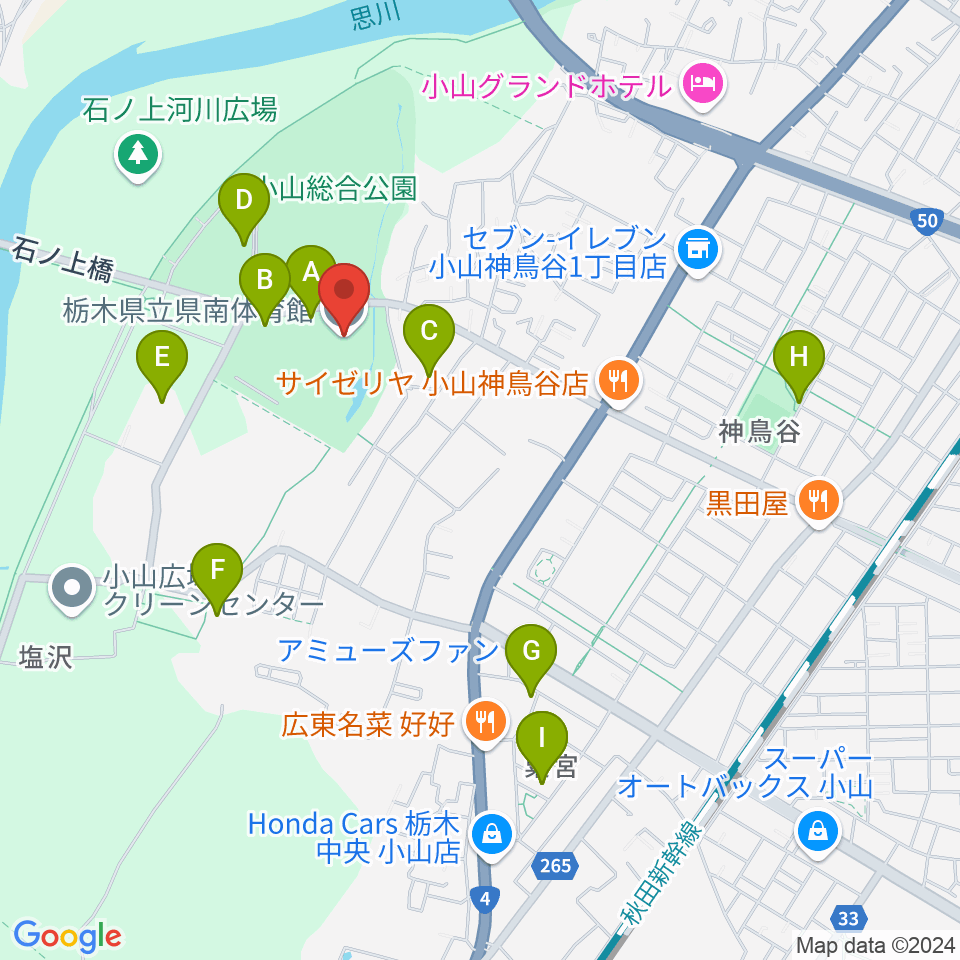 栃木県立県南体育館周辺の駐車場・コインパーキング一覧地図