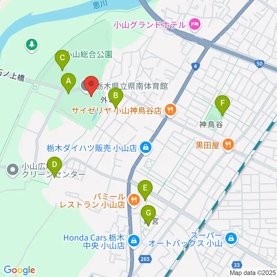 栃木県立県南体育館周辺の駐車場・コインパーキング一覧地図