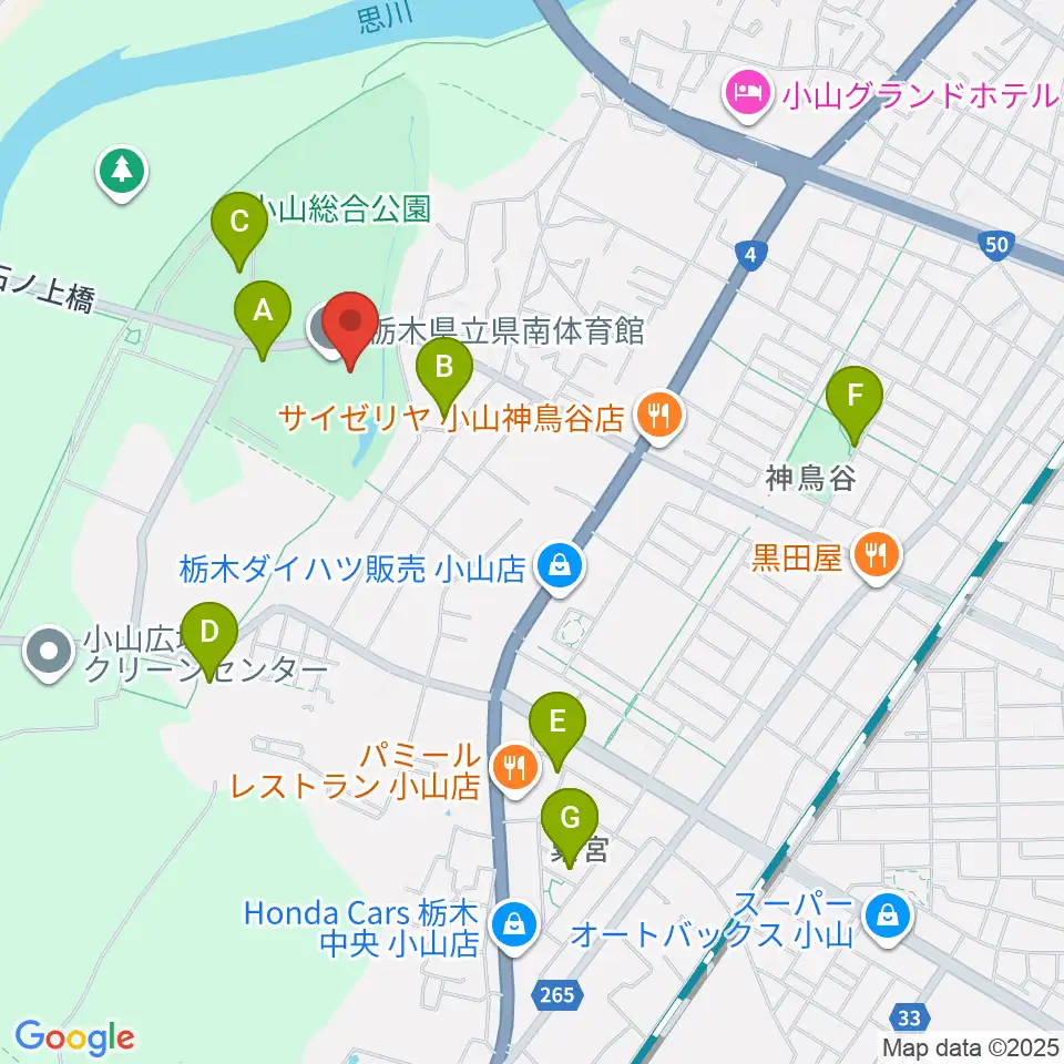 栃木県立県南体育館周辺の駐車場・コインパーキング一覧地図