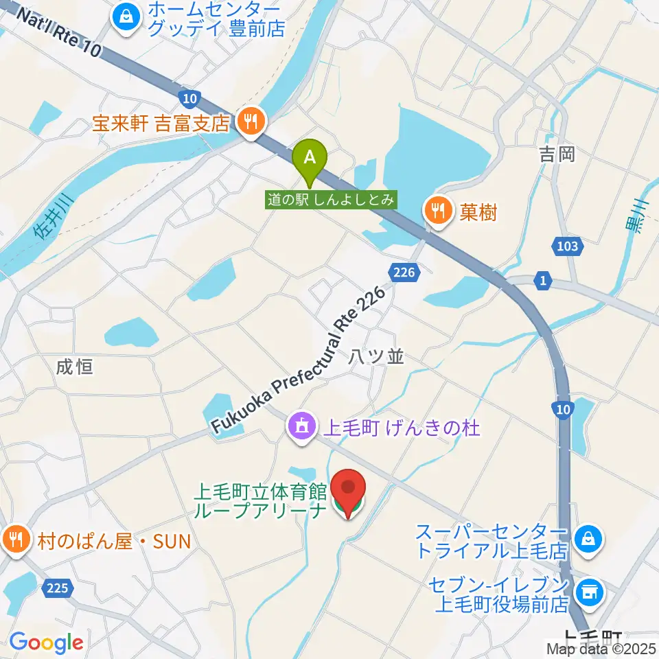 上毛町立体育館ループアリーナ周辺の駐車場・コインパーキング一覧地図