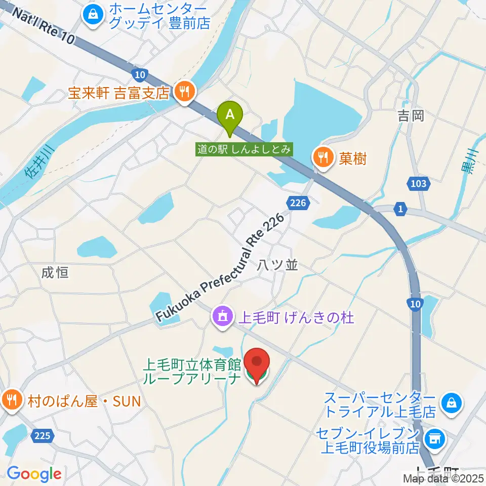 上毛町立体育館ループアリーナ周辺の駐車場・コインパーキング一覧地図