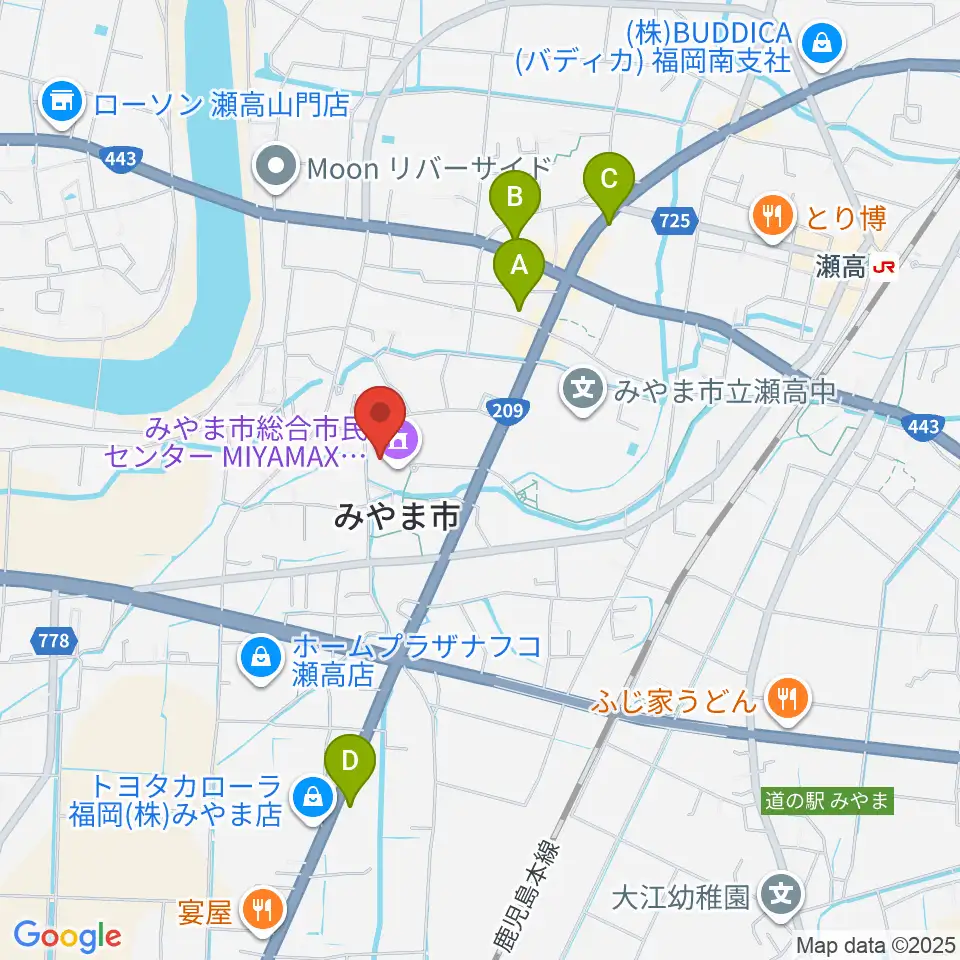 みやま市総合市民センターMIYAMAX周辺の駐車場・コインパーキング一覧地図