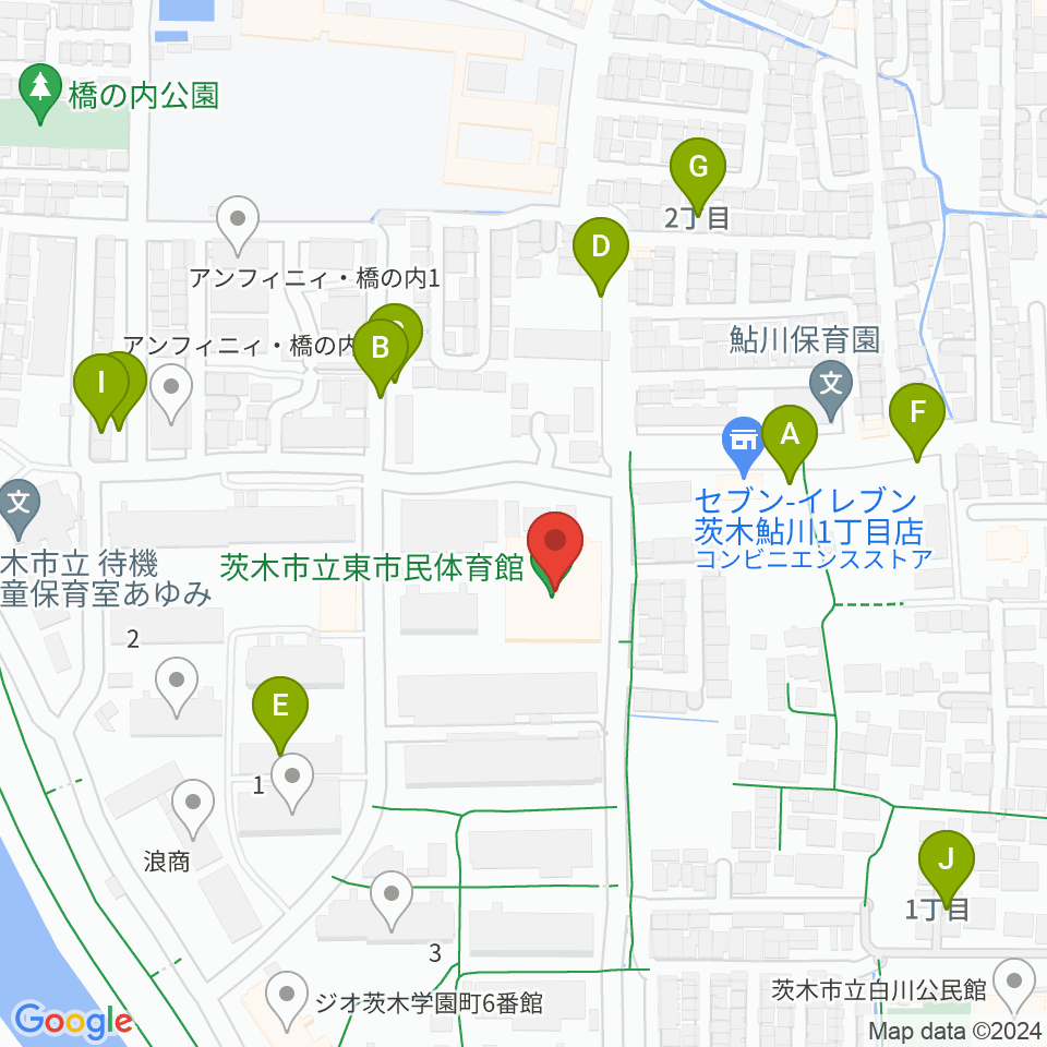 茨木市東市民体育館周辺の駐車場・コインパーキング一覧地図