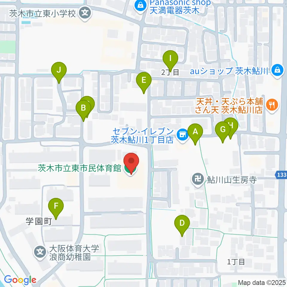 茨木市東市民体育館周辺の駐車場・コインパーキング一覧地図