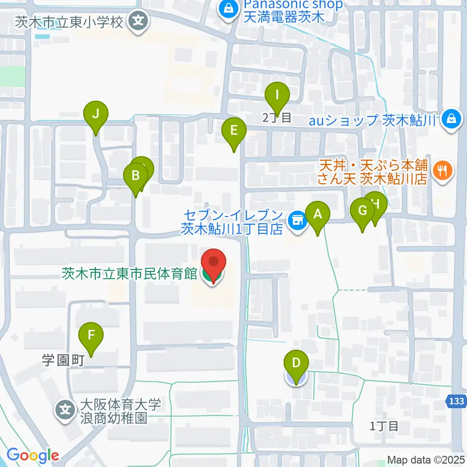 茨木市東市民体育館周辺の駐車場・コインパーキング一覧地図