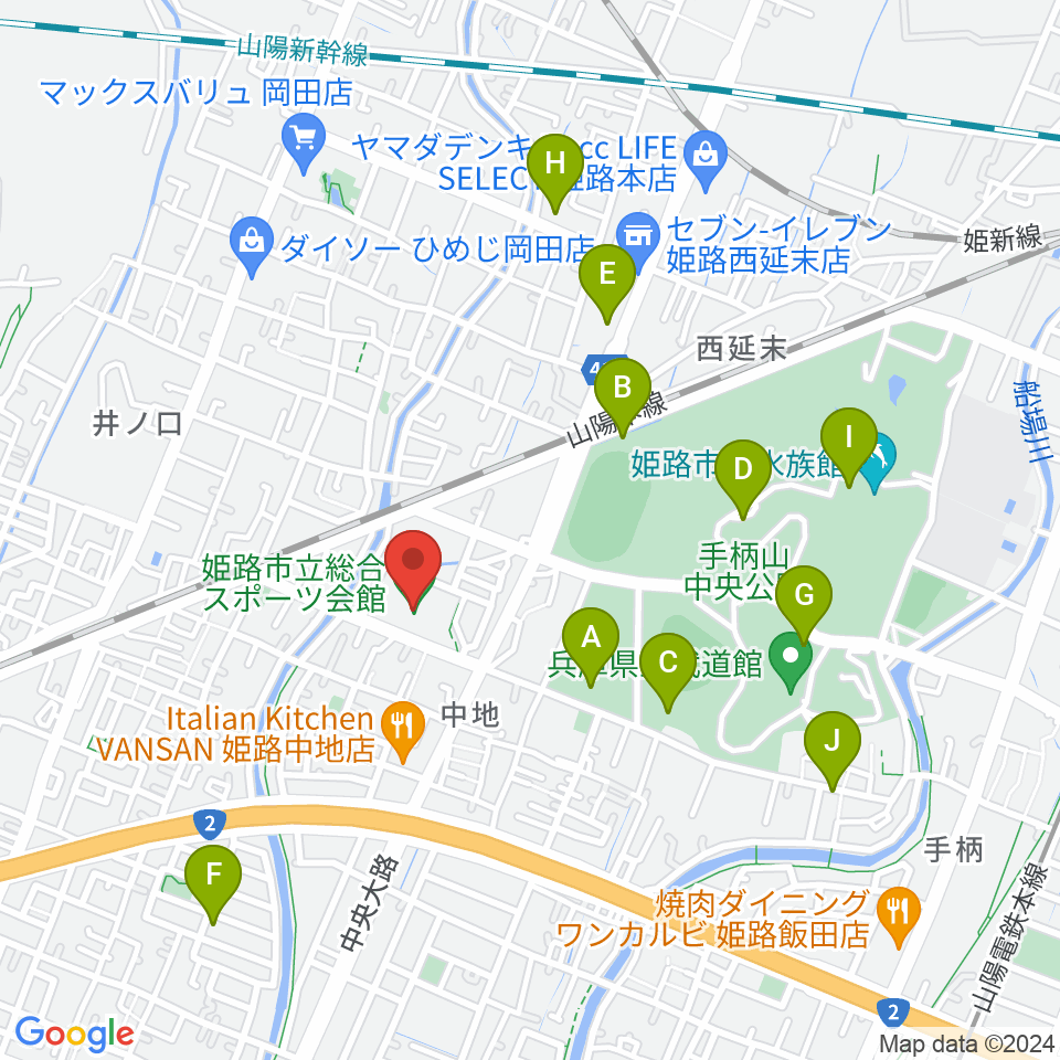 姫路市立総合スポーツ会館周辺の駐車場・コインパーキング一覧地図