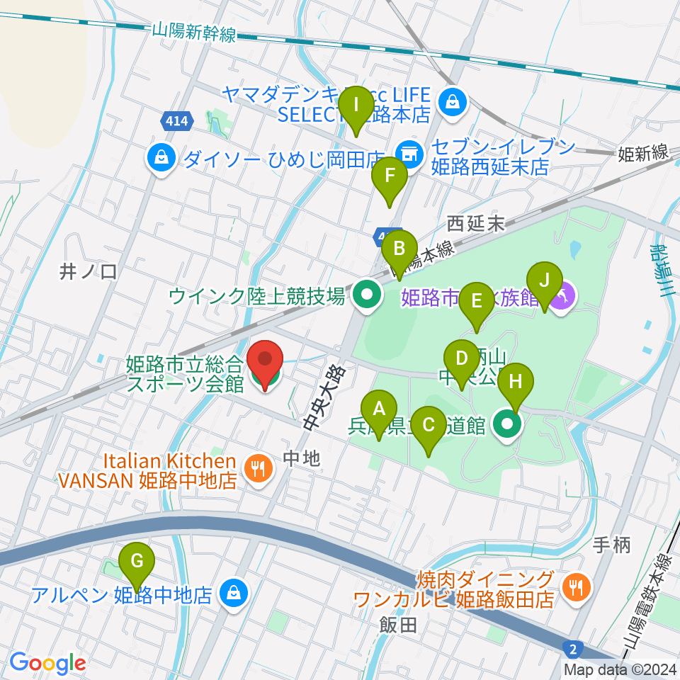 姫路市立総合スポーツ会館周辺の駐車場・コインパーキング一覧地図