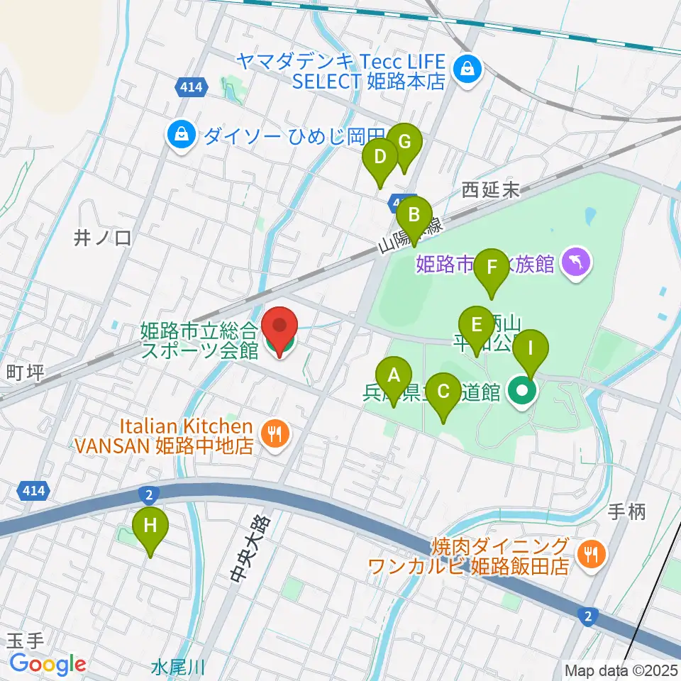 姫路市立総合スポーツ会館周辺の駐車場・コインパーキング一覧地図
