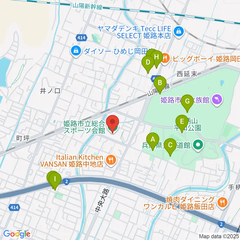 姫路市立総合スポーツ会館周辺の駐車場・コインパーキング一覧地図