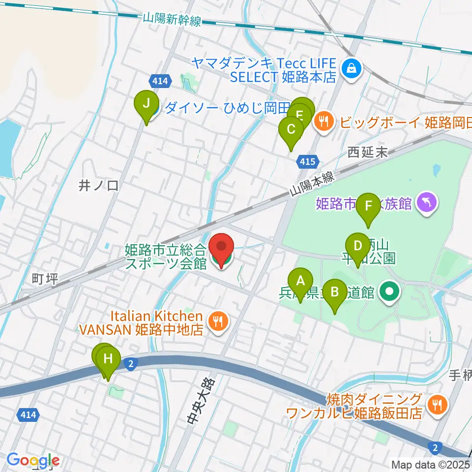姫路市立総合スポーツ会館周辺の駐車場・コインパーキング一覧地図