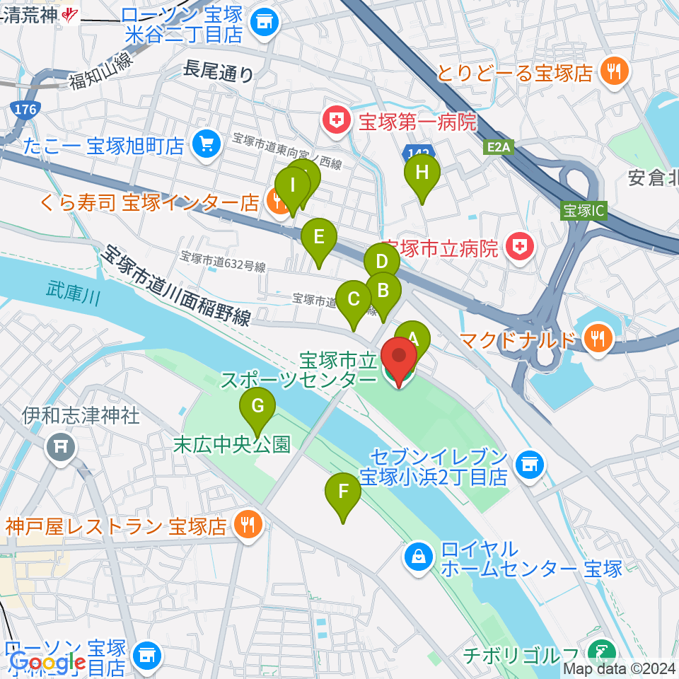 宝塚市立スポーツセンター周辺の駐車場・コインパーキング一覧地図