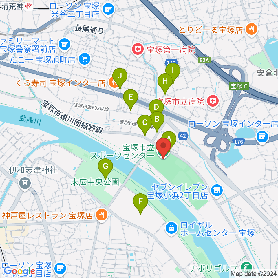 宝塚市立スポーツセンター周辺の駐車場・コインパーキング一覧地図