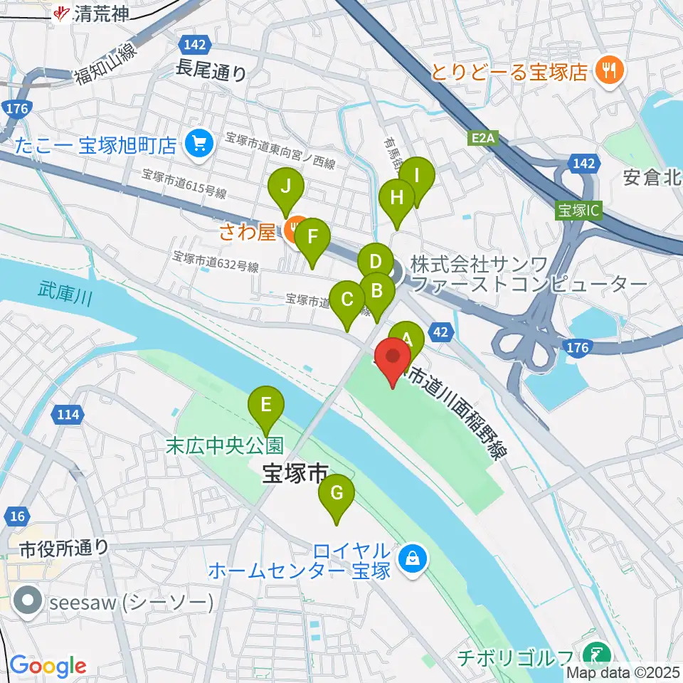 宝塚市立スポーツセンター周辺の駐車場・コインパーキング一覧地図