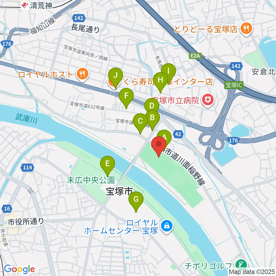 宝塚市立スポーツセンター周辺の駐車場・コインパーキング一覧地図