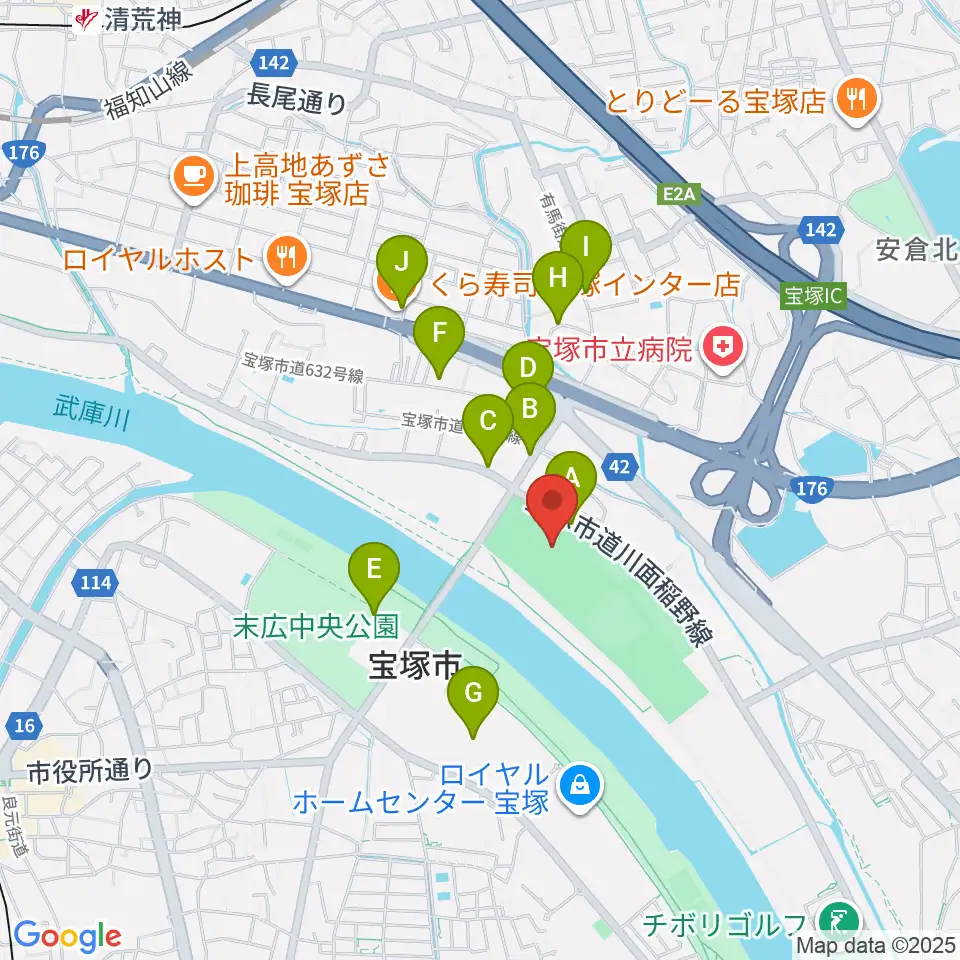 宝塚市立スポーツセンター周辺の駐車場・コインパーキング一覧地図