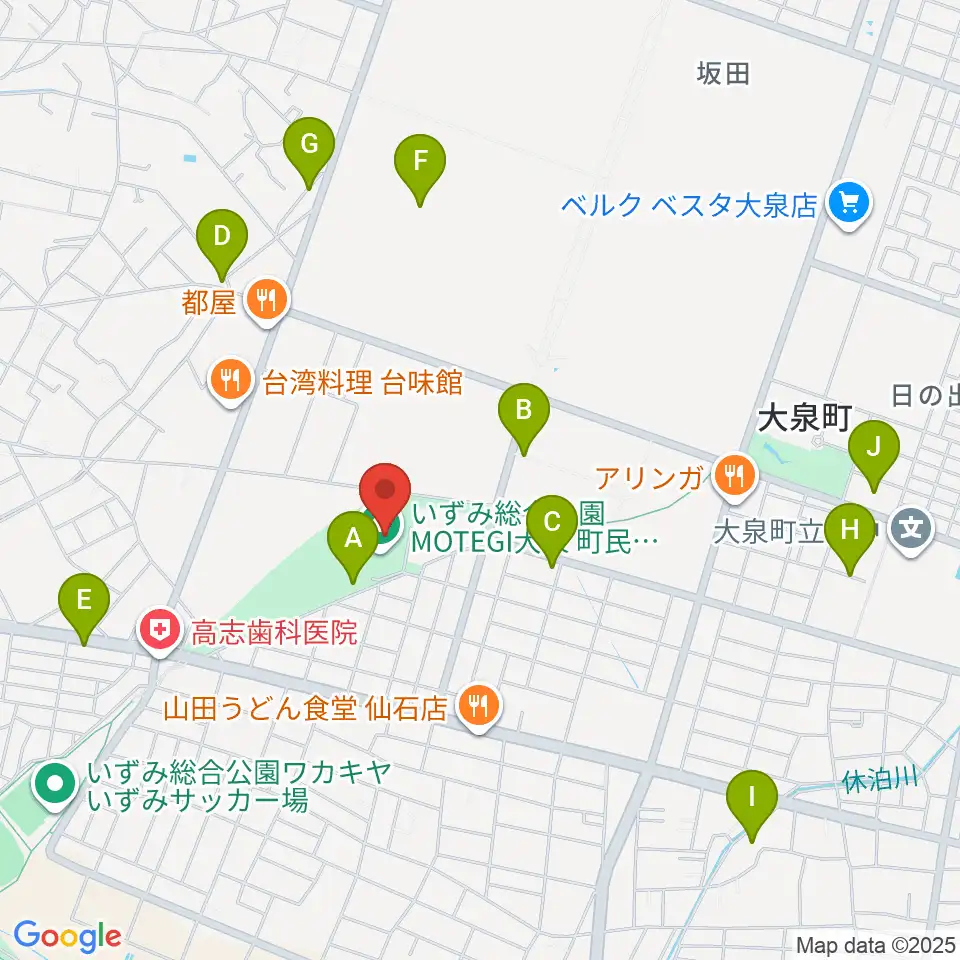 いずみ総合公園MOTEGI大泉町民体育館周辺の駐車場・コインパーキング一覧地図