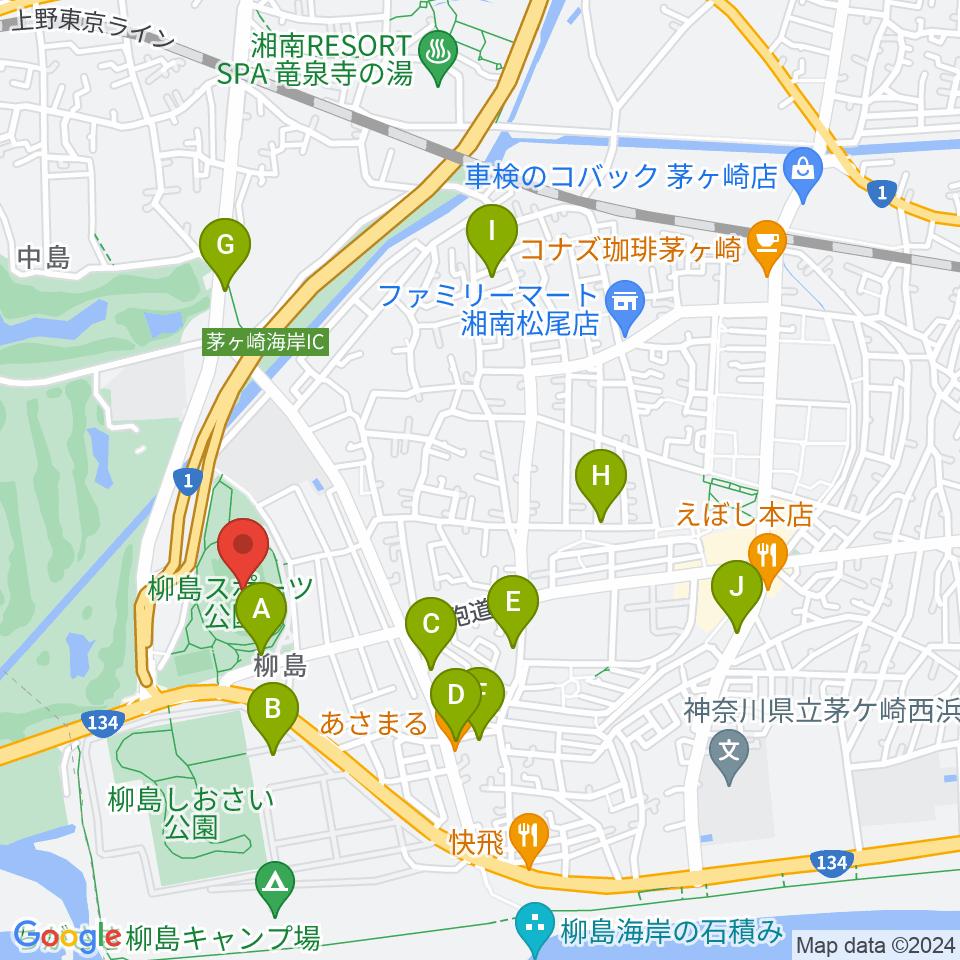 柳島スポーツ公園総合競技場周辺の駐車場・コインパーキング一覧地図