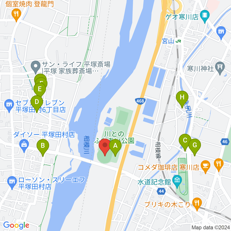 川とのふれあい公園野球場周辺の駐車場・コインパーキング一覧地図