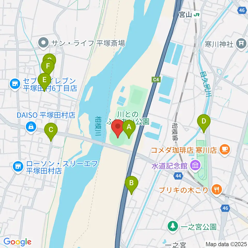 川とのふれあい公園野球場周辺の駐車場・コインパーキング一覧地図